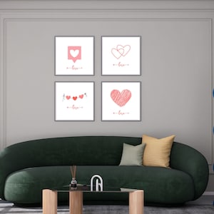 Beautiful Hearts Gift | Set of 4 Prints | Pink Pastel Colours | Love Heart | Mothers Day | Print Download Now
