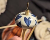 Blue Hearts Ceramic Drop Spindle Hand Spindle Top Whorl Handmade, Hand Spinning, Sustainably sourced wood!