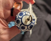 Blue Ceramic Drop Spindle Hand Spindle Top Whorl Handmade, Hand Spinning, Sustainably sourced wood!