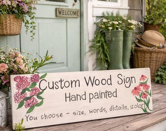 Letrero de jardín de madera personalizado, pintado a mano, ideal como regalo para patio o cerca.