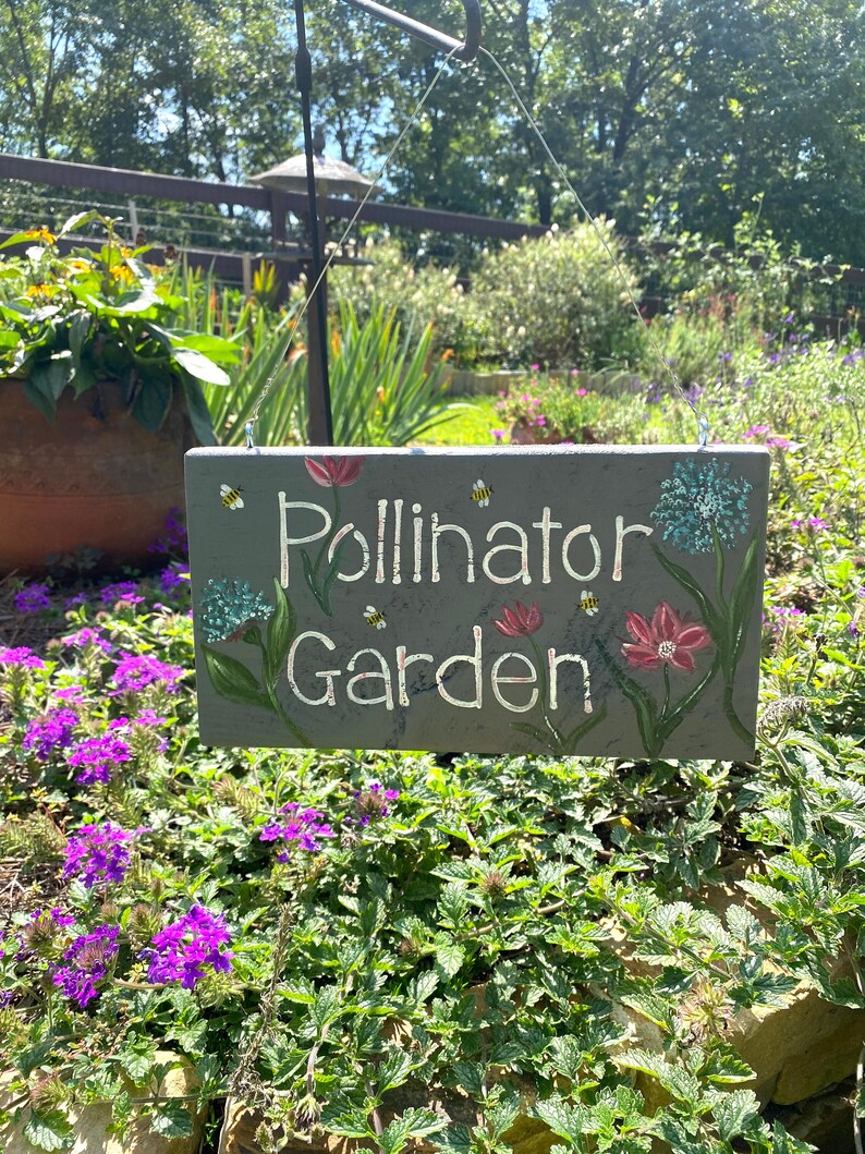 Pollinator Garden Sign | Hand-painted Floral Wood Decor | Outdoor ...