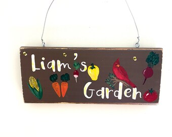 Personalized Hand Painted Garden Sign: Floral Decor (16" x 6")