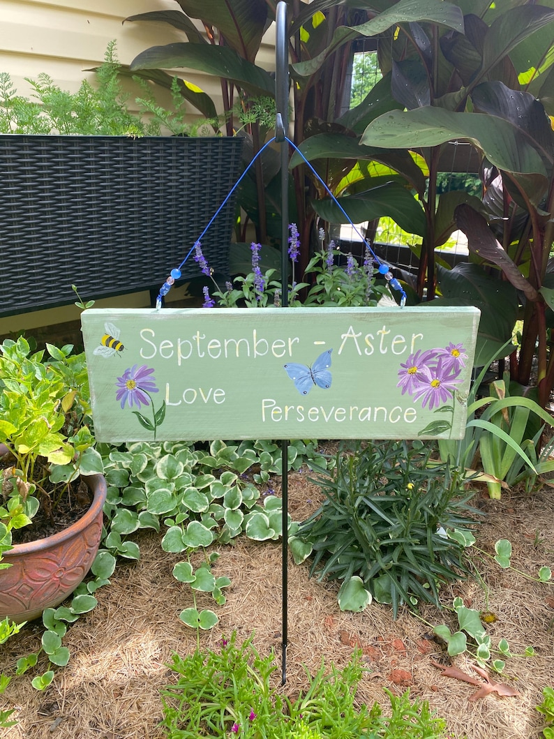 Aster Sign Hand Painted Aster Wood Sign | September Birth Flower Garden Decor ...