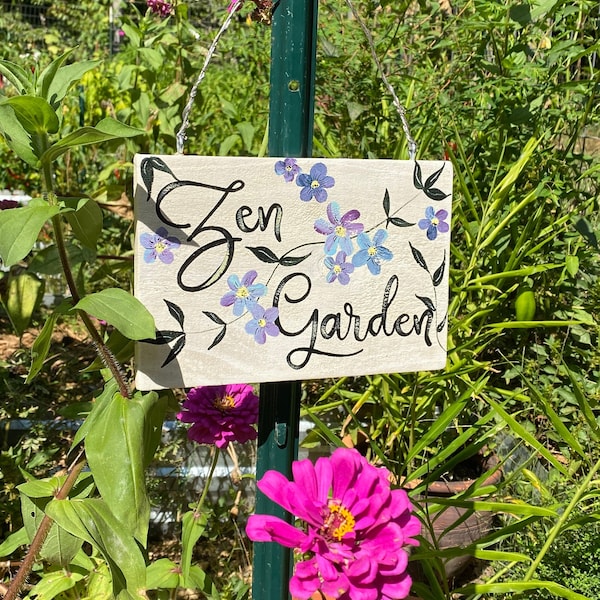 Zen Garden, Unique Garden Sign, Outdoor garden sign, Hand Painted Floral Sign, Garden Decor, Gift for Gardener, Meditation Garden, Yogi Gift