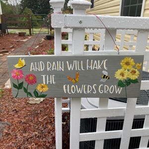 Personalized Hand Painted Sign, 16&quot; x 6&quot; Garden Sign, Gift for Her, Wood Sign w/Personalization/Flowers, Unique Garden Decor, Gardener Gift