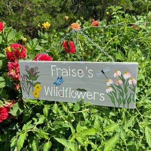 Personalized Wildflowers Sign, 16&quot; x 6&quot; Garden Sign, Unisex Gift, Wood Sign w/Personalization, Unique Garden Sign, Garden Gift, Hand Painted