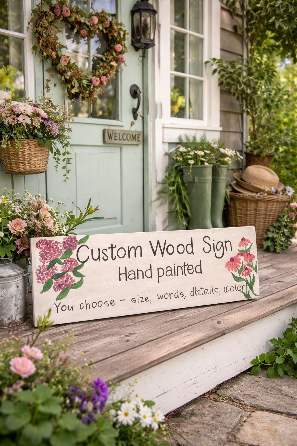 Custom Hand Painted Wooden Garden Sign, Garden Gift for Yard