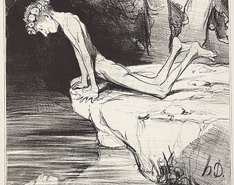 Honore Daumier "The Beautiful Narcissus" Lithograph on Paper