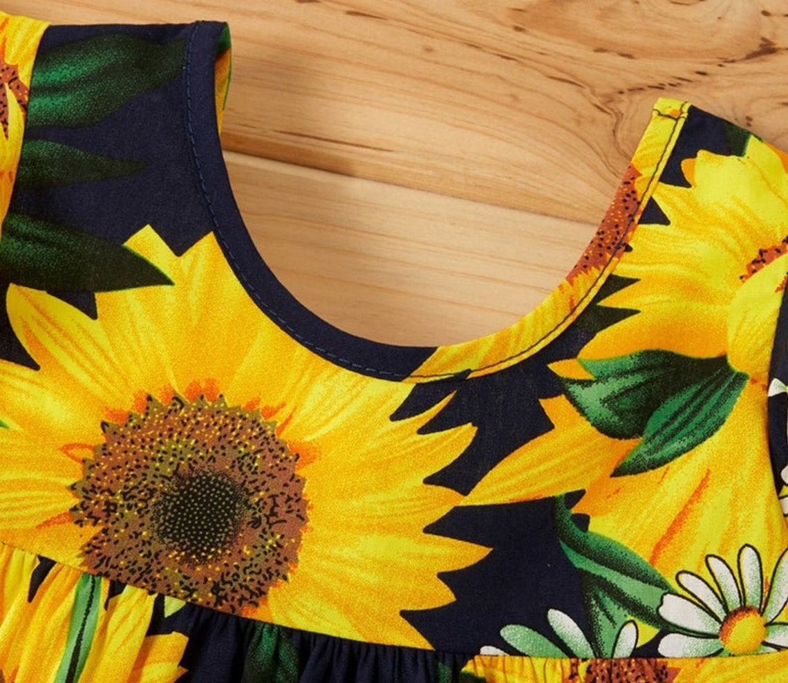 Baby Girl Ruffled Sleeve Sunflower Print Dresssunflowers Etsy