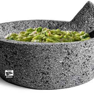 Genuine Hand-carved Mexican Mortar and Pestle Made out of Volcanic Rock with Flat Base
