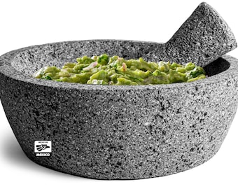 Genuine Hand-carved Mexican Mortar and Pestle Made out of Volcanic Rock with Flat Base