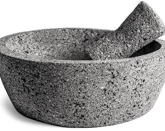 Genuine Hand-carved Mexican Mortar and Pestle Made out of Volcanic Rock with Flat Base