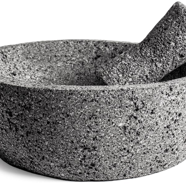 Genuine Hand-carved Mexican Mortar and Pestle Made out of Volcanic Rock with Flat Base