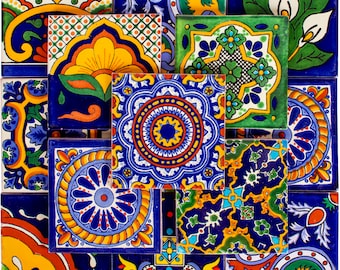 Genuine Mexican Talavera Tiles 4x4 Hand Painted, Customize Your Walls, Counter Tops, backsplash with Assorted Designs