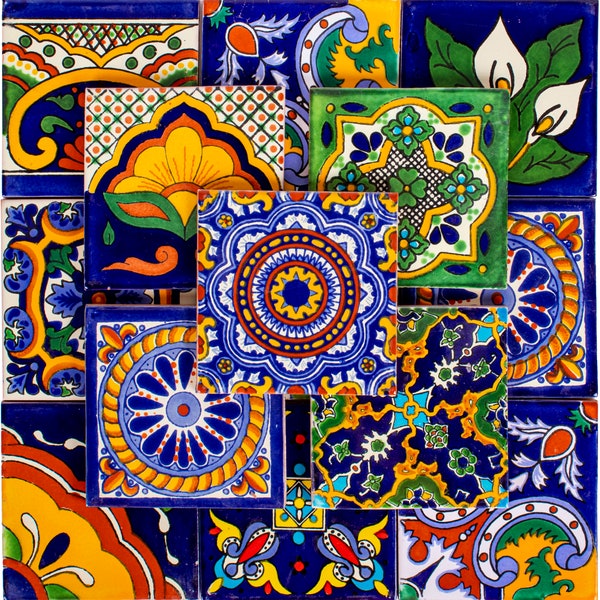 Genuine Mexican Talavera Tiles 4x4 Hand Painted, Customize Your Walls, Counter Tops, backsplash with Assorted Designs