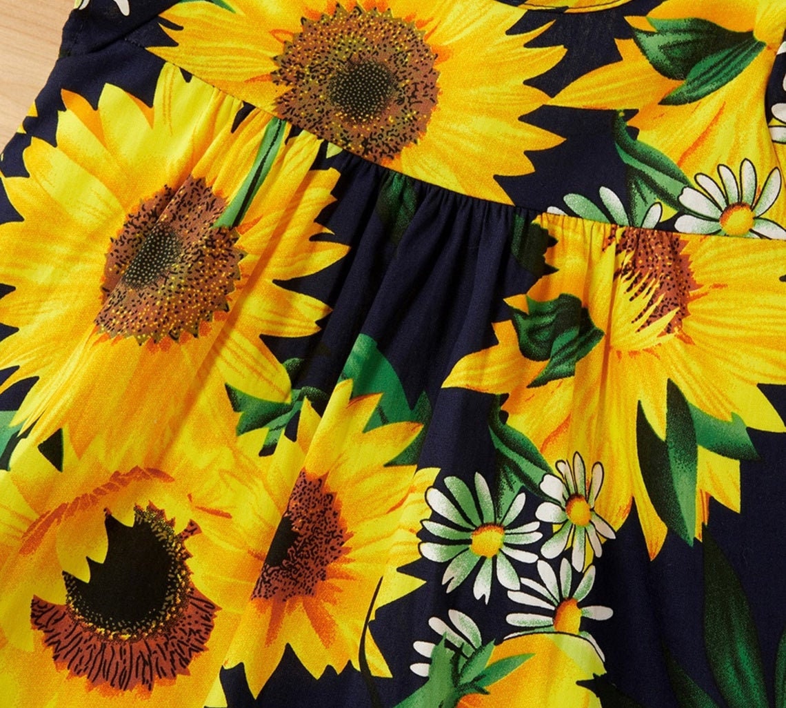 Baby Girl Ruffled Sleeve Sunflower Print Dresssunflowers Etsy