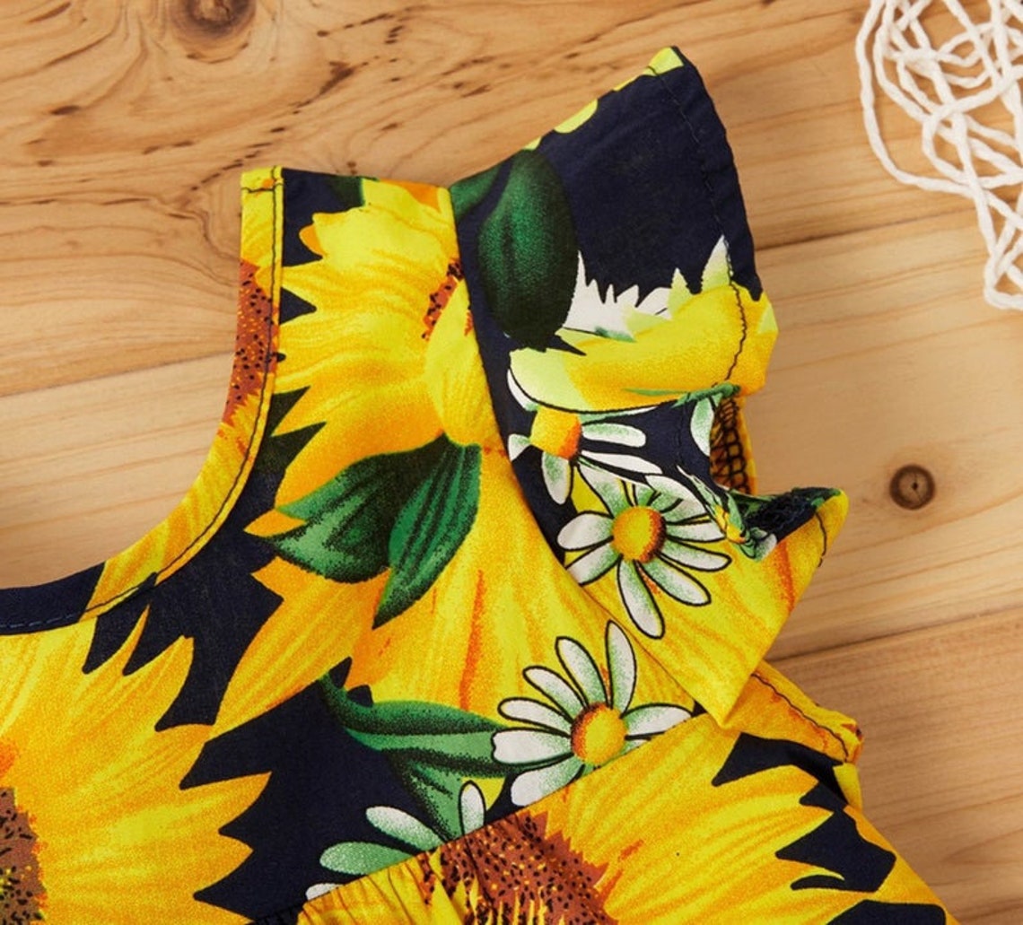 Baby Girl Ruffled Sleeve Sunflower Print Dresssunflowers Etsy