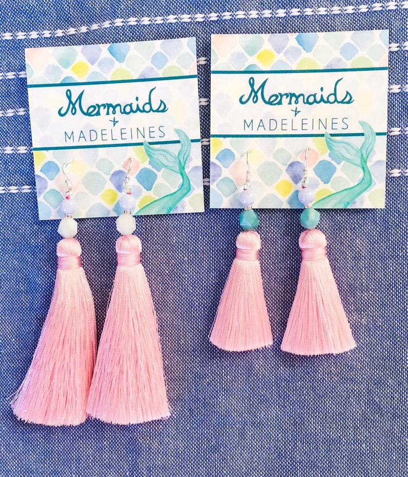 Silk tassel earrings with semiprecious freshwater pearl ans image 2