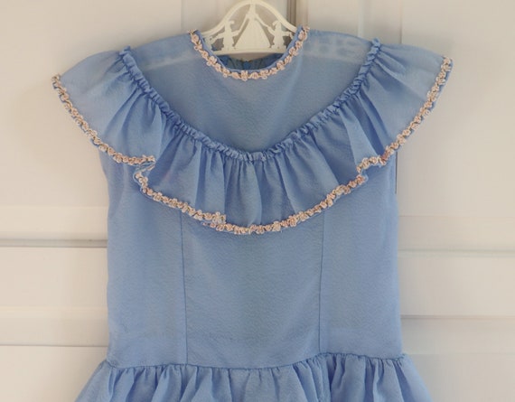 Cute Blue 50s Dress With Floral Ribbon // Ruffles - image 5