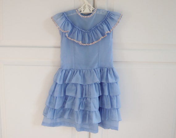 Cute Blue 50s Dress With Floral Ribbon // Ruffles - image 3