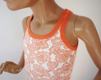 Orange/Weißes Vintage Top Paisley Muster // Baumwolle // Made In Denmark
