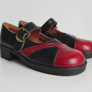 Cute And Cool 70s Winfield Vintage Childrens Leather Shoes // Deadstock // Black Red // Size 9-27 // Made In England