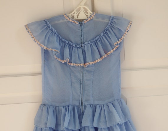 Cute Blue 50s Dress With Floral Ribbon // Ruffles - image 8