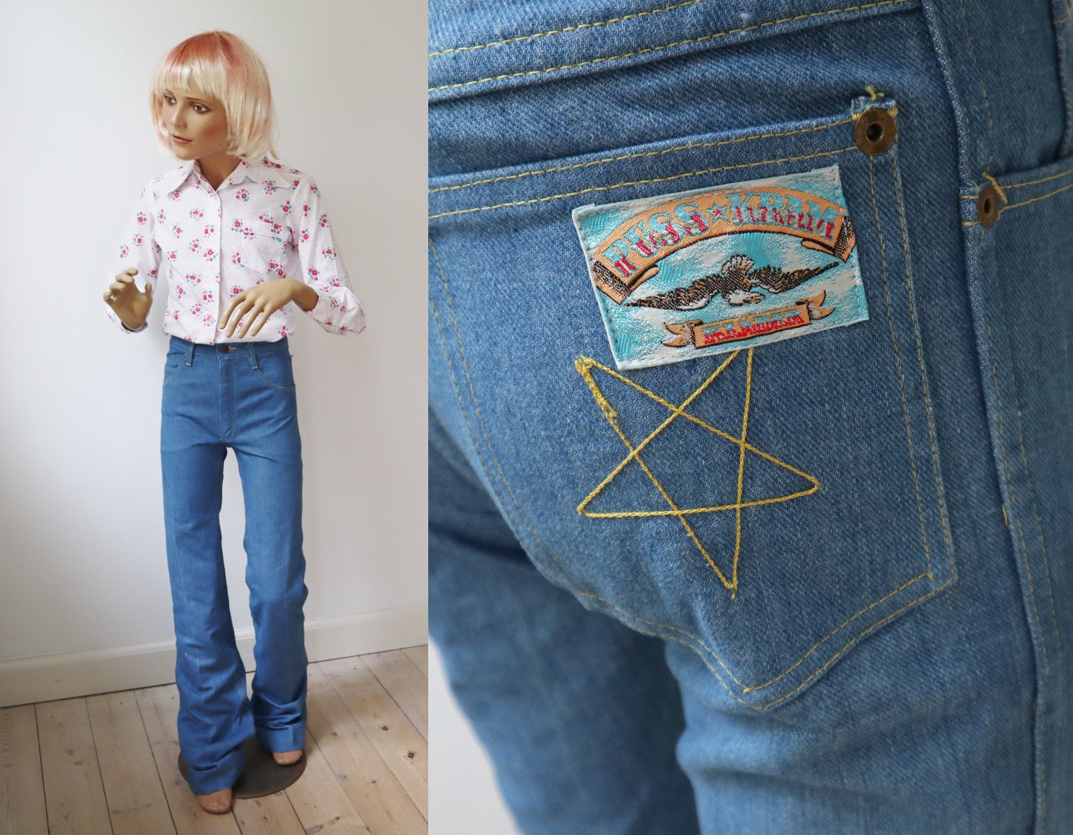 Cool DEADSTOCK 70s Vtg. Kids Denim Flared Pants // Puss-kram