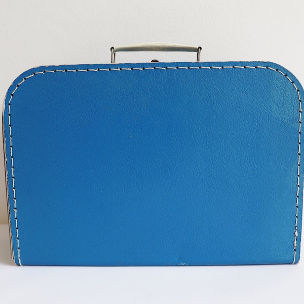 Blue Hard Cardboard Suitcase With White Handles // Luggage For Kids
