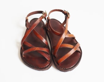 Bruine vintage kindersandalen uit de jaren 70 // Leren sandalen // Uniseks