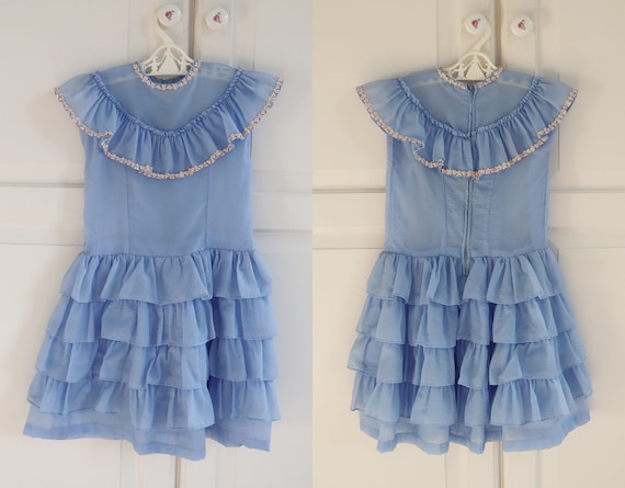 Cute Blue 50s Dress With Floral Ribbon // Ruffles - image 1