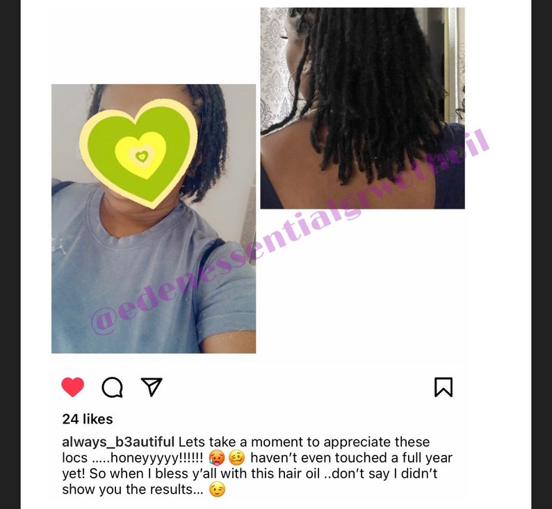 Pu&ograve; includere: Primo piano dei capelli di una persona acconciati in dreadlocks. I capelli sono lunghi e neri, e la persona indossa una camicia blu. La didascalia recita: "always_b3autiful Lets take a moment to appreciate these locs .....honeyyyyy!!!!!! haven't even touched a full year yet! So when I bless y'all with this hair oil..don't say I didn't show you the results..."