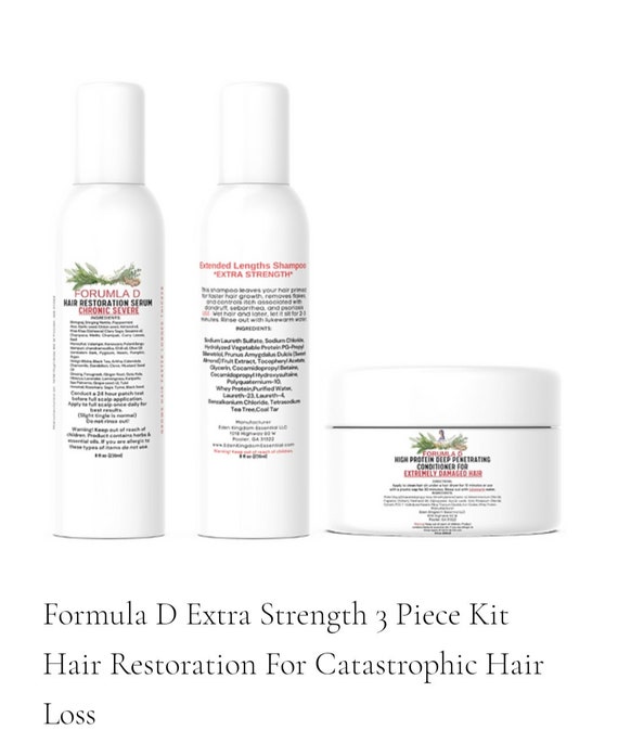 Formula D Extra Strength 3 Piece Kit Hair Restoration For Catastrophic Hair Loss Dandruff Severe Itching Patchy Bald Spots Receding Hairline