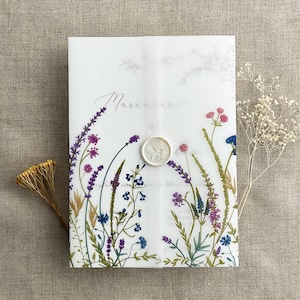 Colorful English botanical garden floral printed for 5x7 card unique vellum wrap vellum jacket for wedding invitation