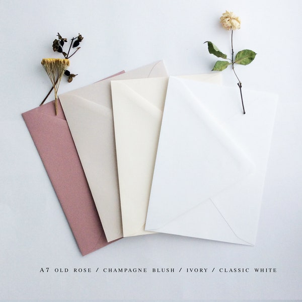 A7 Euro flap envelopes BLANK pre-printed address not included - multiple color - fit to 5x7 inches card