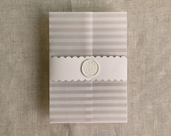 Genie scalloped colored Belly Band: plain 1.5 inch x 11 inch for A7 invitation card "PACK of 10"