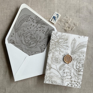 V114 peony und beeren floral für 5x7 karte einzigartige vellume gedruckt