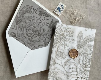 V114 peony and berries floral printed for 5x7 card unique vellum wraps