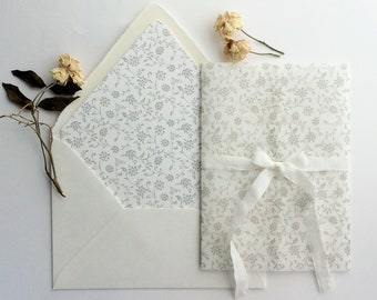 Printed vellum wraps + envelope liners + A7 envelopes (optional) - Queen's cottage floral