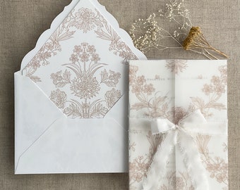 VWB7 Printed vellum wraps for A7 cards  + envelope liners (inserts) for A7 envelope - Venetian floral lace -