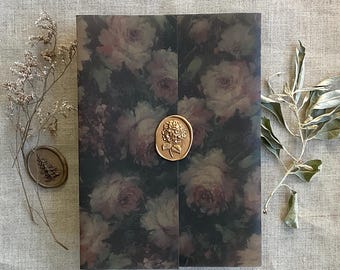 Antique garden Vellum Wrap for 5x7 wedding Invitation card: Fine Art Painting inspiration
