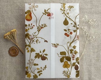 Autumn vintage Harvest botanical printed white translucent Vellum jacket Vellum wrap for 5x7 card