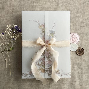 V44 White translucent Vellum jacket Marianne&#39;s bouquet floral printed unique vellum wraps for 5x7 inches card