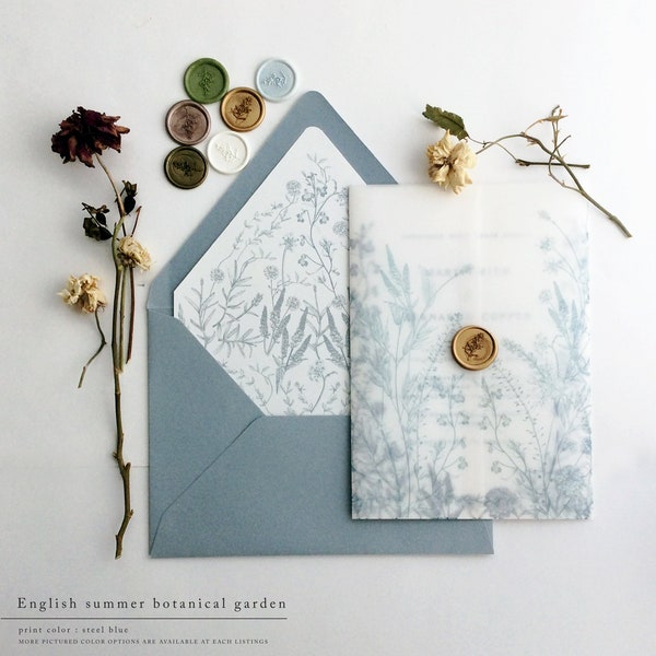 VWB13 Printed vellum wraps + envelope liners + A7 envelopes (optional) - English botanical garden-