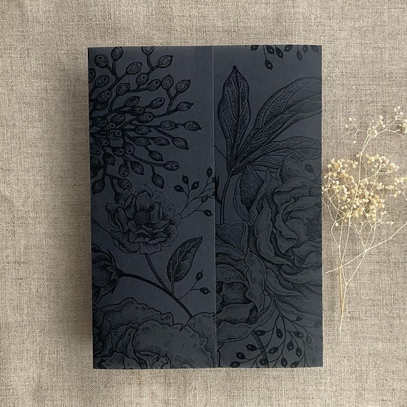 Peony & Berry Floral black Vellum Jacket for 5x7 Invitation Wrap