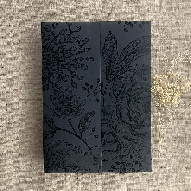 Peony & Berry Floral black Vellum Jacket for 5x7 Invitation Wrap image 1