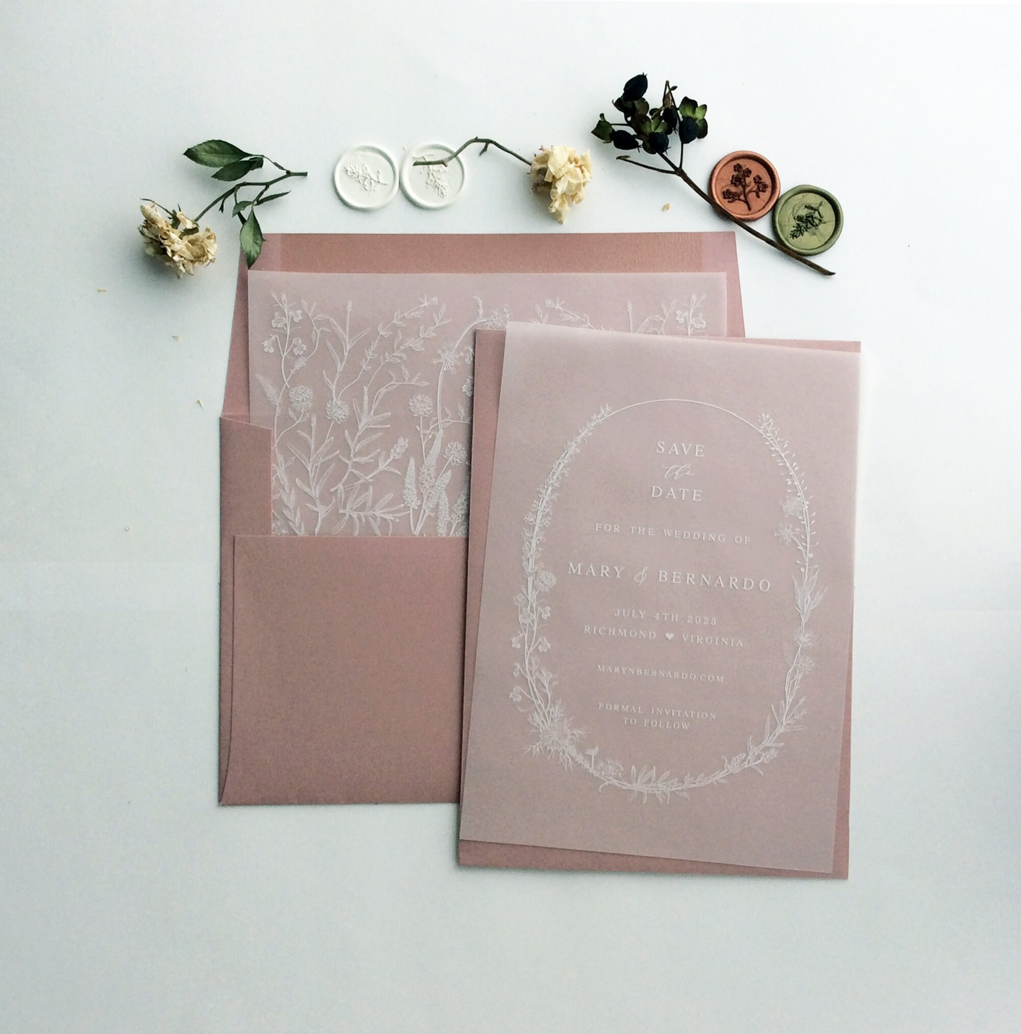 Vellum Overlay Save the Date Wedding Invitation English Summer Etsy