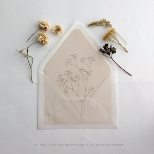 Boho minimalist floral printed envelope liner for A7 euro envelope - baby's breath branch printed on colored paper