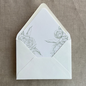 Peony vintage floral printed envelope liner for A7 euro flap envelope