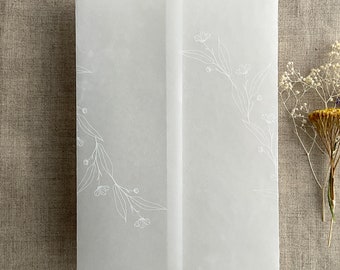 V11 White translucent Vellum jacket minimalist floral pattern printed for 5x7 inches card vellum wrap